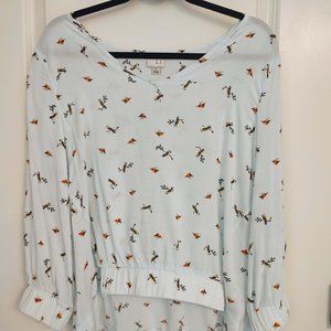 Semi-Sheer Bird Print Blouse
